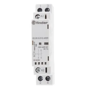 Finder 22 Series Contactor, 12 V dc Coil, 2-Pole, 25 A, 2.2 W, 1NO + 1NC, 250 V ac, 440 V ac - 22.32.0.012.4520 product image