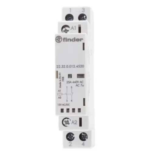 Finder 22 Series Contactor, 12 V dc Coil, 2-Pole, 25 A, 2.2 W, 1NO + 1NC, 250 V ac, 440 V ac - 22.32.0.012.4520 product image