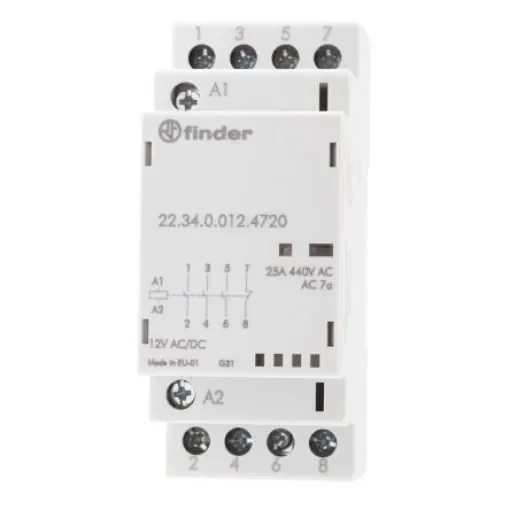 Finder 22 Series Contactor, 12 V dc Coil, 4-Pole, 25 A, 4 kW, 3NO + 1NC, 250 V ac, 440 V ac - 22.34.0.012.4720 product image