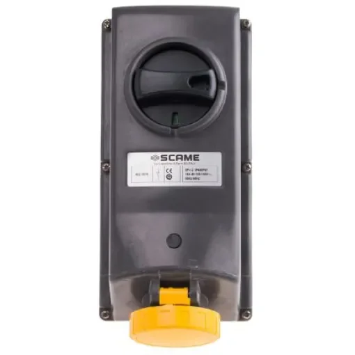 Scame IP67 Yellow Panel Mount 2P + E Right Angle Industrial Power Socket, Rated At 16A, 110 V - 402.1670 product image