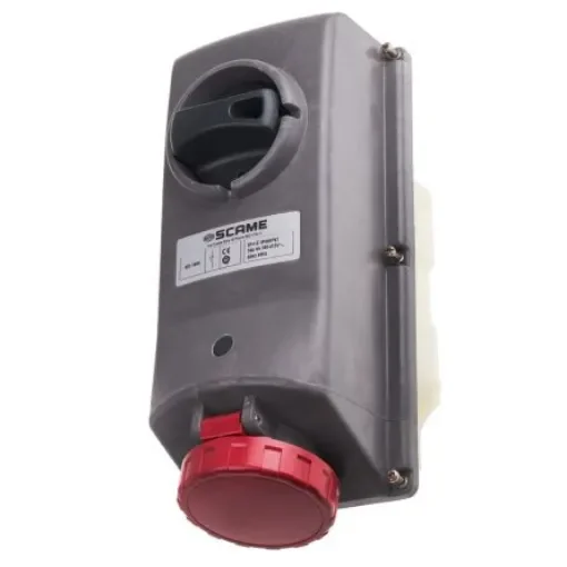 Scame IP67 Red Panel Mount 3P + E Right Angle Industrial Power Socket, Rated At 16A, 415 V - 402.1686 product image