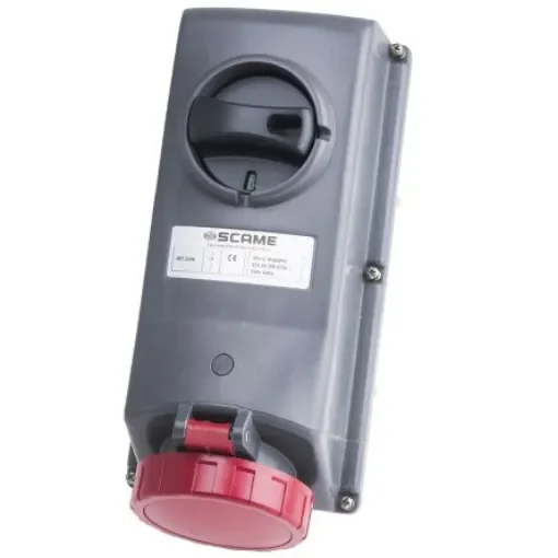 Scame IP67 Red Panel Mount 3P + E Right Angle Industrial Power Socket, Rated At 32A, 415 V - 402.3286 product image