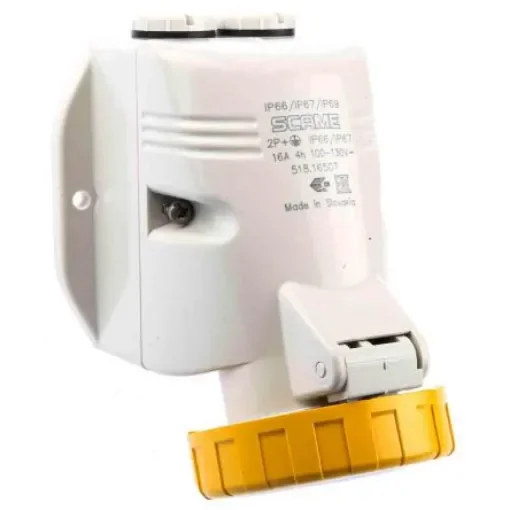 Scame IP66, IP67 Yellow Wall Mount 2P + E Industrial Power Socket, Rated At 16A, 110 V - 518.1650T product image