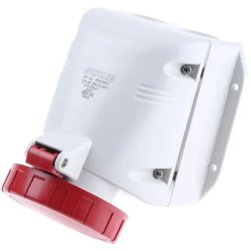 Scame IP66, IP67 Red Wall Mount 3P + E Industrial Power Socket, Rated At 32A, 415 V - 518.3256T product image