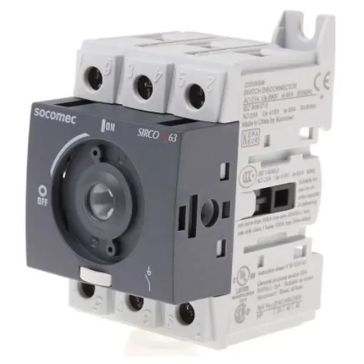 Socomec 3P Pole Isolator Switch - 63A Maximum Current, 30kW Power Rating, IP20 - 2200 3006 product image
