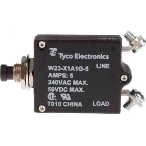 TE Connectivity Thermal Circuit Breaker - W23  Single Pole 50 V dc, 250V ac Voltage Rating, 5A Current Rating - W23-X1A1G-5 product image