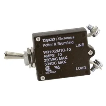 TE Connectivity Thermal Circuit Breaker - W31  Single Pole 50 V dc, 240V ac Voltage Rating, 10A Current Rating - W31-X2M1G-10 product image