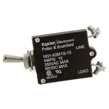 TE Connectivity Thermal Circuit Breaker - W31  Single Pole 50 V dc, 240V ac Voltage Rating, 15A Current Rating - W31-X2M1G-15 product image