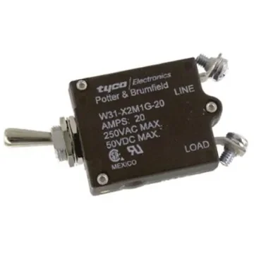 TE Connectivity Thermal Circuit Breaker - W31  Single Pole 50 V dc, 240V ac Voltage Rating, 20A Current Rating - W31-X2M1G-20 product image