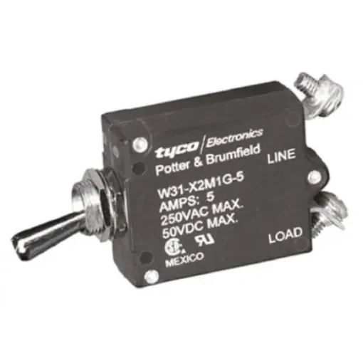 TE Connectivity Thermal Circuit Breaker - W31  Single Pole 50 V dc, 240V ac Voltage Rating, 5A Current Rating - W31-X2M1G-5 product image