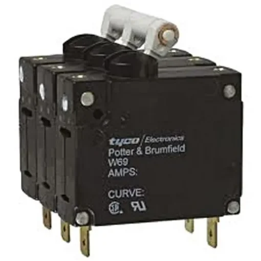 TE Connectivity Thermal Circuit Breaker - W69 3 Pole 277V ac Voltage Rating, 15A Current Rating - W69-X2Q12-15 product image