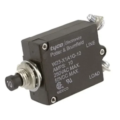 TE Connectivity Thermal Circuit Breaker - W23  Single Pole 50 V dc, 250V ac Voltage Rating, 10A Current Rating - W23-X1A1G-10 product image
