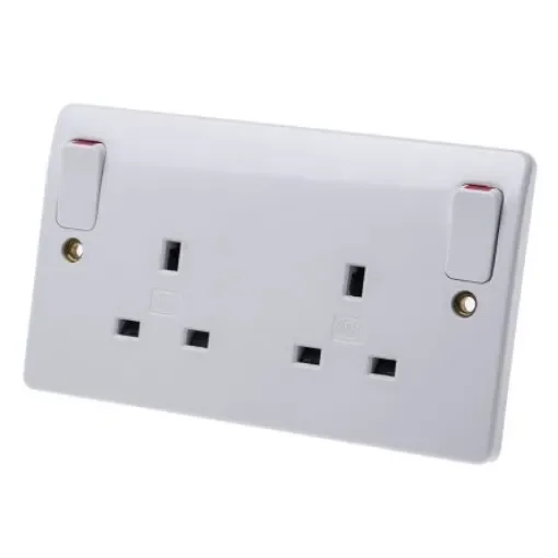 MK Electric White 2 Gang Plug Socket, 13A, Type G - British, Indoor Use - K2746WHI product image