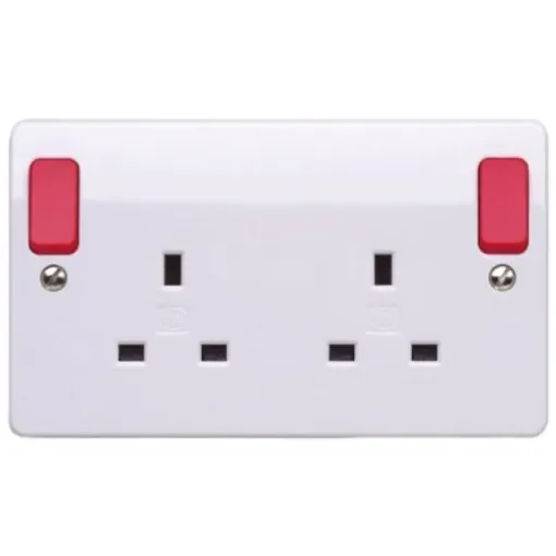 MK Electric Red 2 Gang Plug Socket, 13A, Type G - British - K2746D1WHI product image