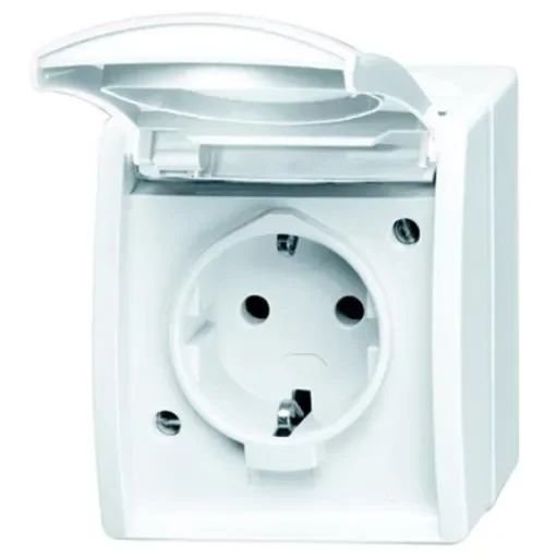 Busch Jaeger - ABB White 1 Gang Plug Socket, 2 Poles, 16A, Type F - German Schuko, Outdoor Use - 20 EW-54 product image