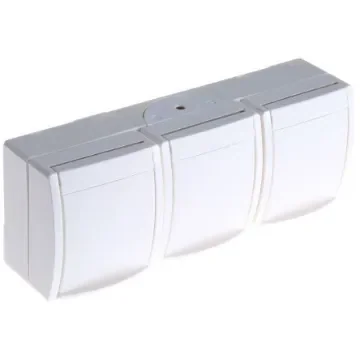Busch Jaeger - ABB White 3 Gang Plug Socket, 16A, Type F - German Schuko, Outdoor Use - 2300/3 EW-54 product image