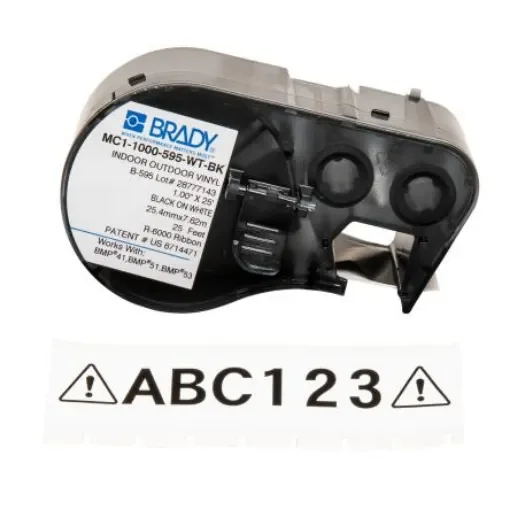 Brady B-595 Black on Black on White Label Printer Tape, 7.62 m Length, 25.40 mm Width - MC1-1000-595-WT-BK product image