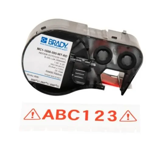 Brady B-595 Red on Red on White Label Printer Tape, 7.62 m Length, 25.40 mm Width - MC1-1000-595-WT-RD product image
