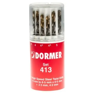 Dormer 13-Piece Twist Drill Bit Set for Multi-Material, 6.5mm Max, 1.5mm Min, HSS-TiN Bits - A094413 product image