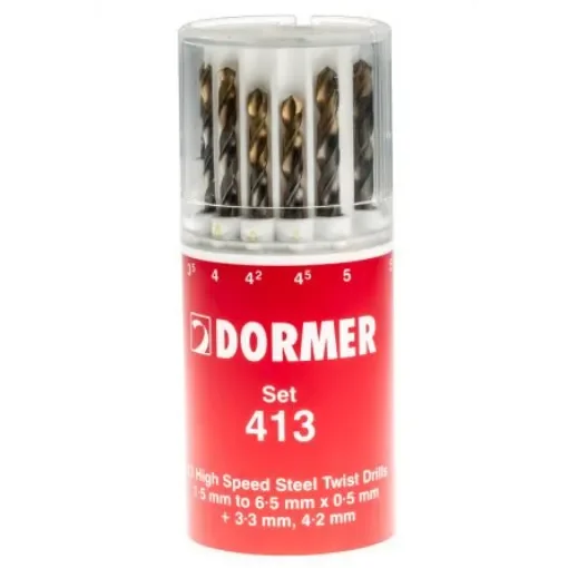 Dormer 13-Piece Twist Drill Bit Set for Multi-Material, 6.5mm Max, 1.5mm Min, HSS-TiN Bits - A094413 product image