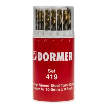 Dormer 19-Piece Twist Drill Bit Set for Multi-Material, 10mm Max, 1mm Min, HSS-TiN Bits - A096419 product image
