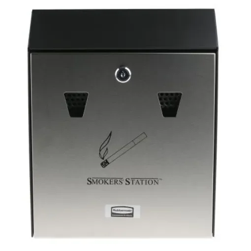 Rubbermaid Commercial Products Black, Grey Galvanised Steel Wall Mounting Outdoor Ashtray, 85mm x 390mm x 270mm - FGR1012EBK product image