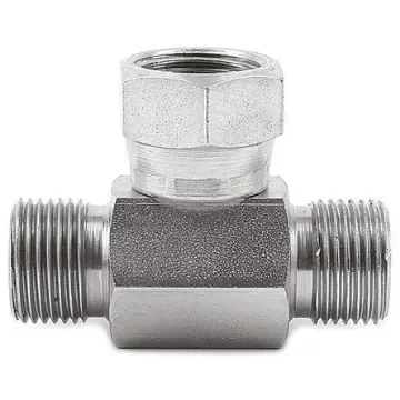 Parker Hydraulic Tee Threaded Adapter 6S6MK4S, Connector A G 3/8 Male Connector B G 3/8 Male product image