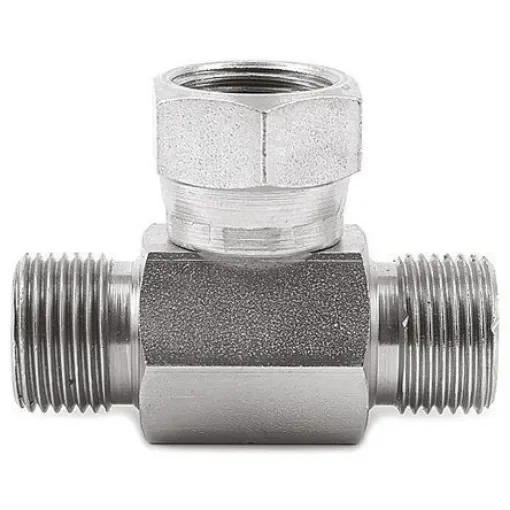 Parker Hydraulic Tee Threaded Adapter 6S6MK4S, Connector A G 3/8 Male Connector B G 3/8 Male product image