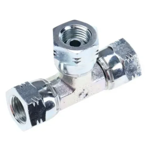 Parker Hydraulic Tee Threaded Adapter 4J6MK4S, Connector A G 1/4 Female Connector B G 1/4 Female product image