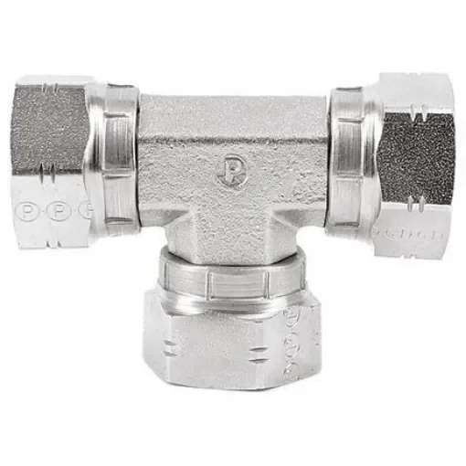 Parker Hydraulic Tee Threaded Adapter 16J6MK4S, Connector A G 1 Female Connector B G 1 Female product image