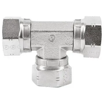 Parker Hydraulic Tee Threaded Adapter 6J6MK4S, Connector A G 3/8 Female Connector B G 3/8 Female product image