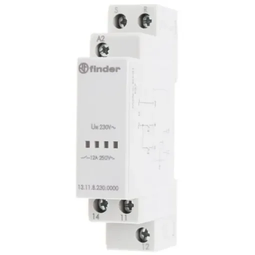 Finder DIN Rail Latching Power Relay, 230V ac Coil, 12A Switching Current, SPDT - 13.11.8.230.0000 product image