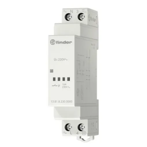 Finder DIN Rail Power Relay, 230V ac Coil, 16A Switching Current, SPST - 13.81.8.230.0000 product image