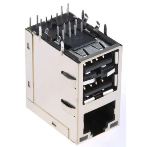 Bel-Stewart MagJack Series Female RJ45 Connector, Through Hole, STP Shield Right Angle RJ45+Dual USB -Way - 6620004-1 product image