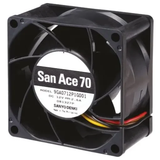Sanyo Denki San Ace 9GA Series Axial Fan, 12 V dc, DC Operation, 159m³/h, 31.2W, 2.6A Max, 70 x 70 x 38mm - 9GA0712P1G001 product image