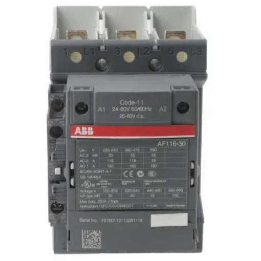 ABB AF116 AF Contactor, 24 V ac/dc Coil, 3-Pole, 160 A, 55 kW, 3NO, 690 V ac - 1SFL427002R1111  AF116-30-11B-11 product image