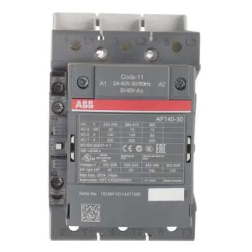 ABB AF140 AF Contactor, 24 V ac/dc Coil, 3-Pole, 200 A, 75 kW, 3NO, 690 V ac - 1SFL447002R1111  AF140-30-11B-11 product image