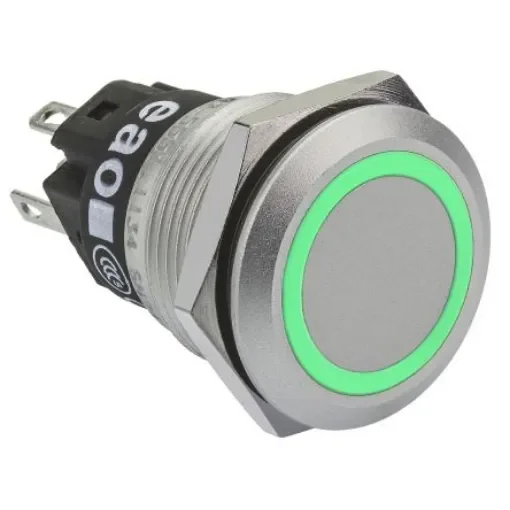 EAO 82 Series Illuminated Push Button Switch, Momentary, Panel Mount, 19mm Cutout, SPDT, Green LED, 240V, IP65, IP67 - 82-5551.1136 product image