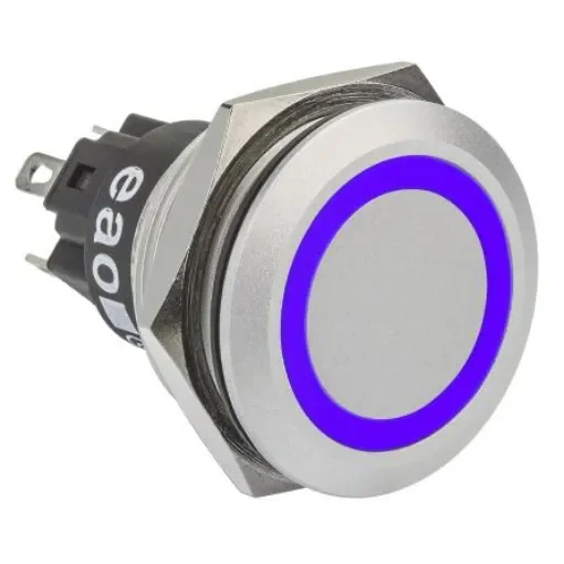 EAO 82 Series Illuminated Push Button Switch, Momentary, Panel Mount, 22.3mm Cutout, SPDT, Blue LED, 240V, IP65, IP67 - 82-6551.1123 product image