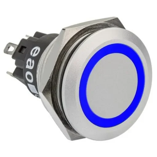EAO 82 Series Illuminated Push Button Switch, Momentary, Panel Mount, 22.3mm Cutout, SPDT, Blue LED, 240V, IP65, IP67 - 82-6551.1126 product image