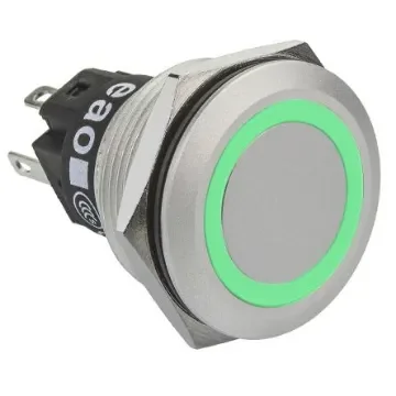 EAO 82 Series Illuminated Push Button Switch, Momentary, Panel Mount, 22.3mm Cutout, SPDT, Green LED, 240V, IP65, IP67 - 82-6551.1133 product image