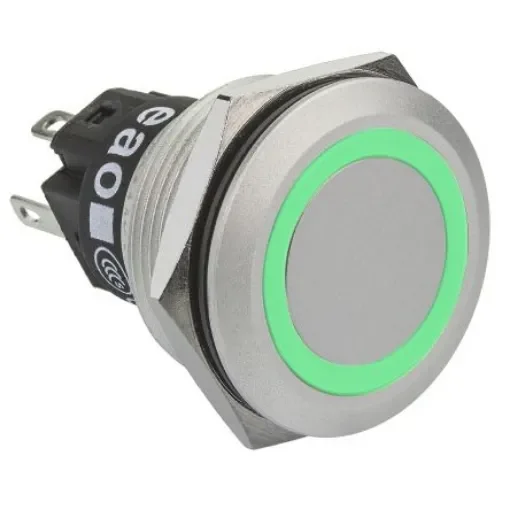 EAO 82 Series Illuminated Push Button Switch, Momentary, Panel Mount, 22.3mm Cutout, SPDT, Green LED, 240V, IP65, IP67 - 82-6551.1133 product image