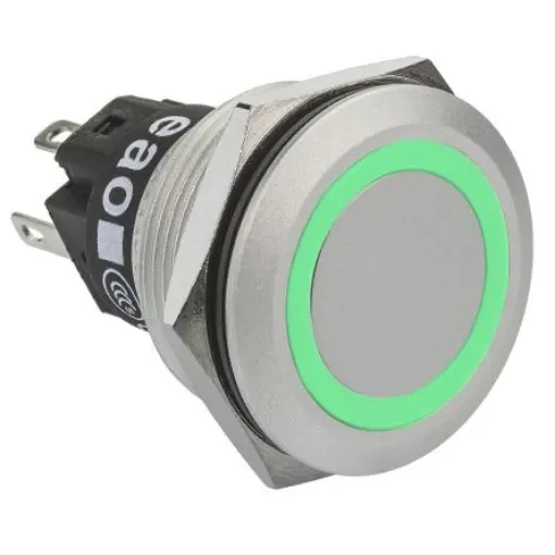 EAO 82 Series Illuminated Push Button Switch, Momentary, Panel Mount, 22.3mm Cutout, SPDT, Green LED, 240V, IP65, IP67 - 82-6551.1136 product image