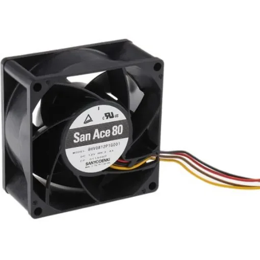 Sanyo Denki San Ace 9HV Series Axial Fan, 12 V dc, DC Operation, 222m³/h, 40.8W, 3.4A Max, 80 x 80 x 38mm - 9HV0812P1G001 product image