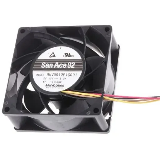 Sanyo Denki San Ace 9HV Series Axial Fan, 12 V dc, DC Operation, 306m³/h, 62.4W, 5.2A Max, 92 x 92 x 38mm - 9HV0912P1G001 product image