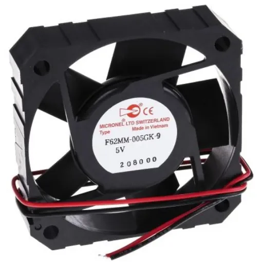 Micronel F62MM-9 Series Axial Fan, 5 V dc, DC Operation, 22m³/h, 1.9W, 200mA Max, 62 x 62 x 15mm - F62MM-005GK-9 product image