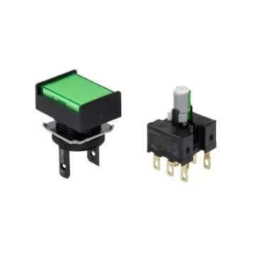 Omron A16 Series Illuminated Push Button, Momentary, Panel Mount, 16mm Cutout, DPDT, Green LED, 250V, IP65 - A165L-JGM-24D-2 product image