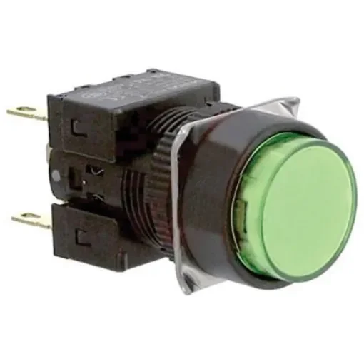 Omron A16 Series Illuminated Push Button, Panel Mount, 16mm Cutout, DPDT, IP65 - A165L-TGA-24D-2 product image