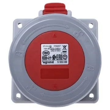 Legrand, P17 Tempra Pro IP66, IP67 Red Panel Mount 3P + N + E Industrial Power Socket, Rated At 16A, 415 V - 5 553 89 product image