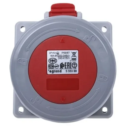 Legrand, P17 Tempra Pro IP66, IP67 Red Panel Mount 3P + N + E Industrial Power Socket, Rated At 16A, 415 V - 5 553 89 product image